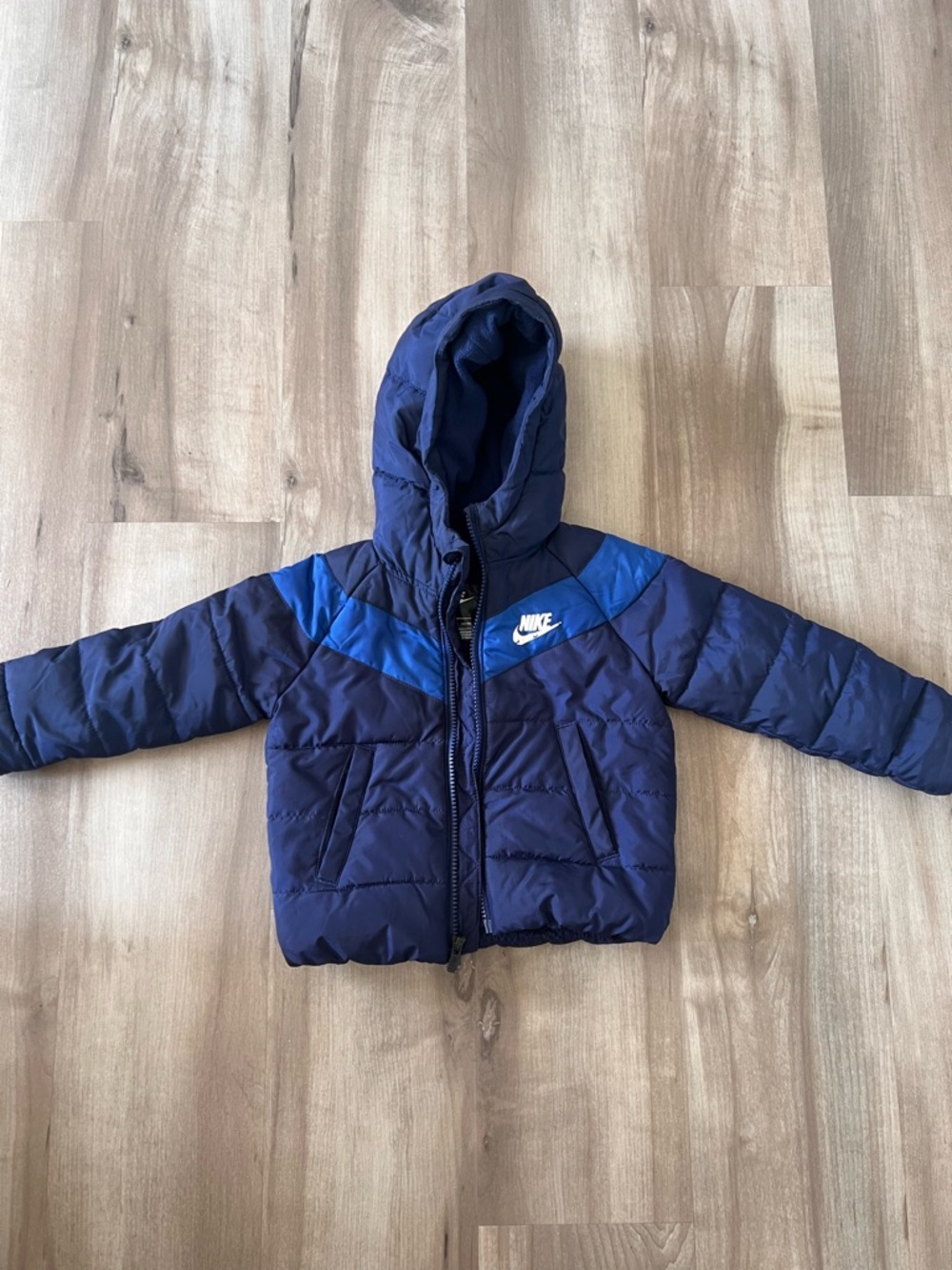 Nike Kids Navy and Royal Blue Hooded Puffer Jacket
